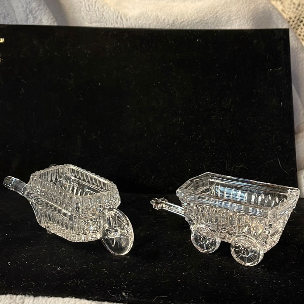 Lead Crystal Wheelbarrow & Hand Cart/Goat Cart Great for storing Sweetener Pkts